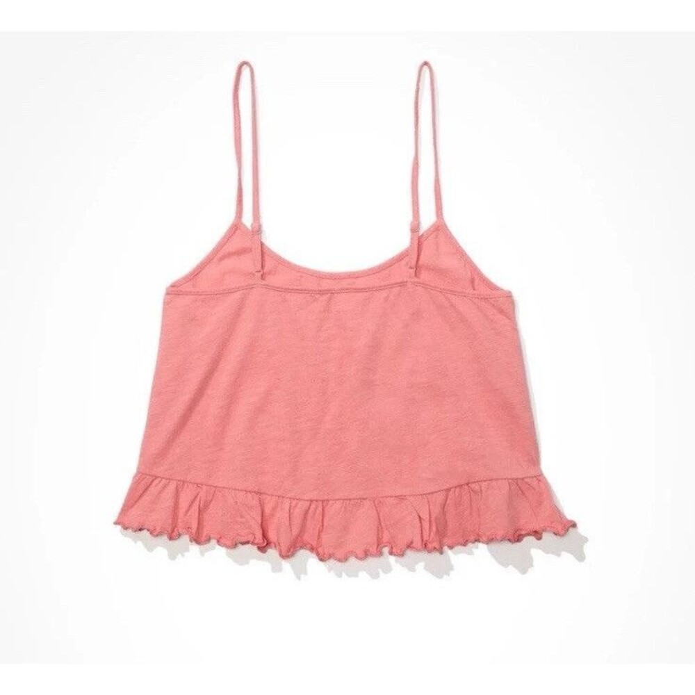 American Eagle Cropped Tank Top Size XL Pink Ruffle Hem NWT - Picture 2 of 12